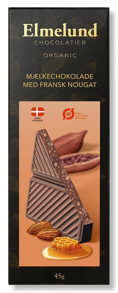 Elmelund Chokolade - Økologisk Chokoladeplade - Mælkechokolade med Fransk Nougat