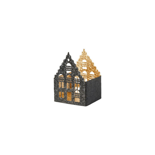 Speedtsberg - Hus til fyrfad - Metal - Gold/black - 7x7x10cm