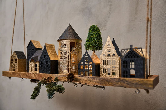 Speedtsberg - Hus til fyrfad - Metal - Gold/black - 9x7x12cm